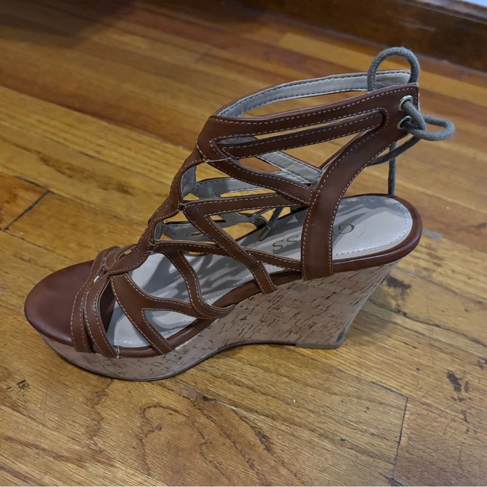 Guess Tan Strappy Wedge Sandals